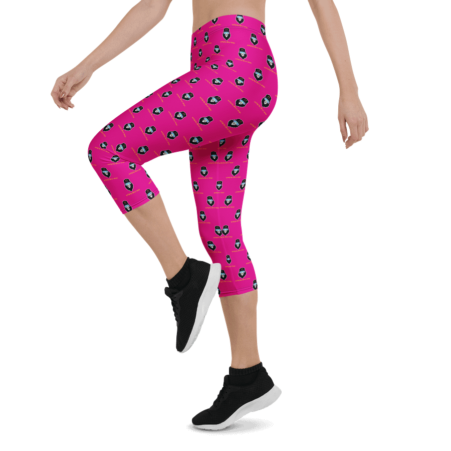 Synthsquatch Fitness Bigfoot Monogram Logo All-Over Print Capri Leggings (Neon Pink) product image (3)