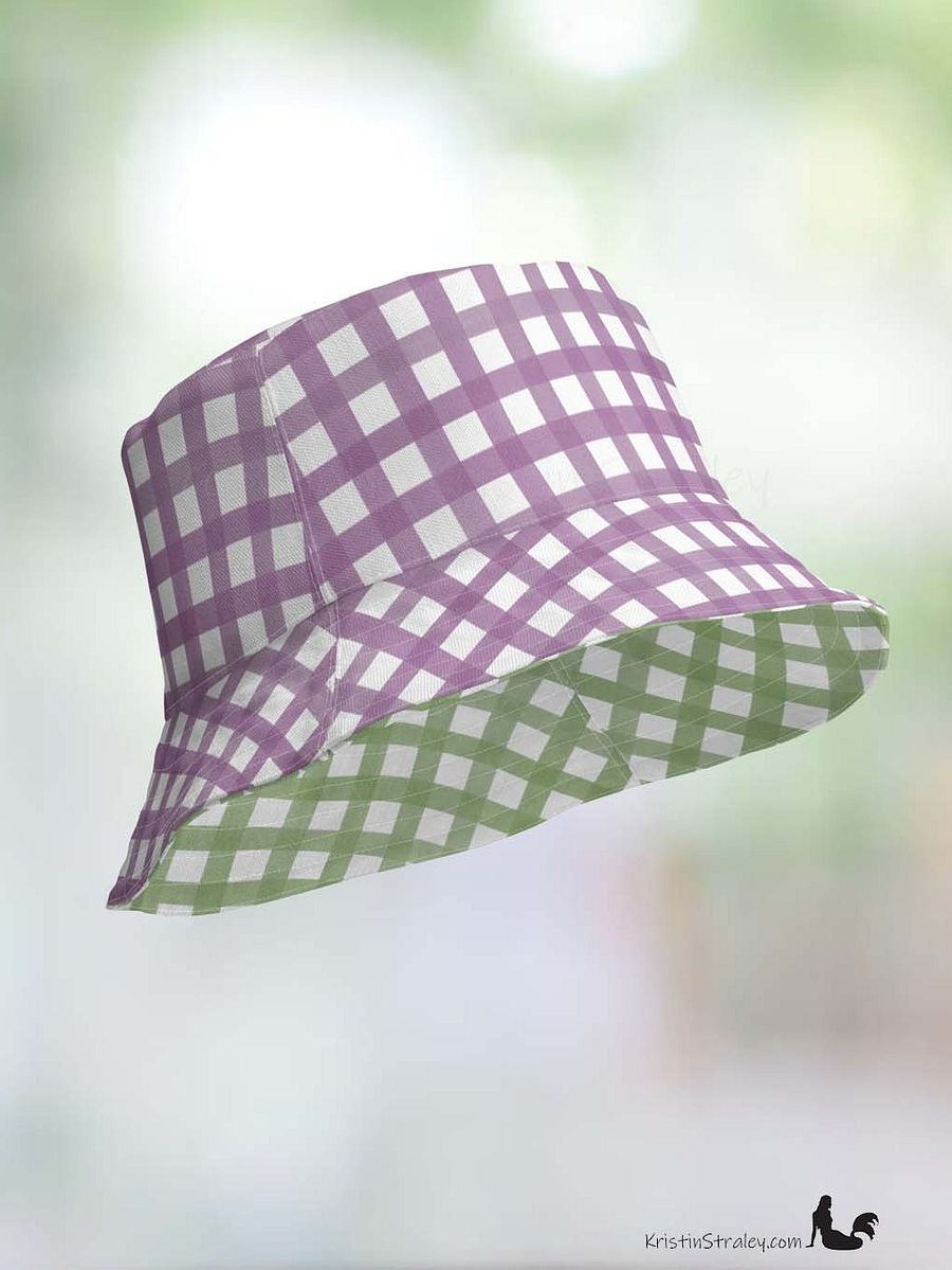 Gingham Reversible Bucket Hat Green and Mauve Checker product image (4)
