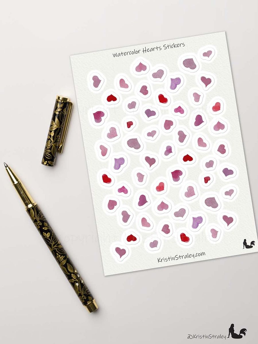 Pink Hearts Watercolor Sticker Sheet product image (4)