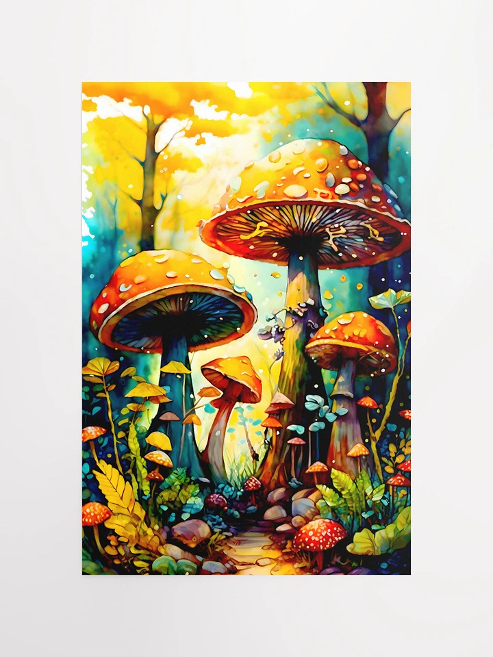 Magic Mushrooms in Colorful Enchanted Forest Watercolor Art Matte Poster product image (2)