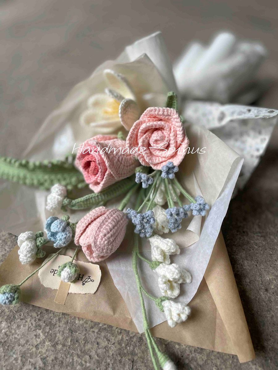Azure Pink Dreams Crochet Knit Bouquet product image (10)