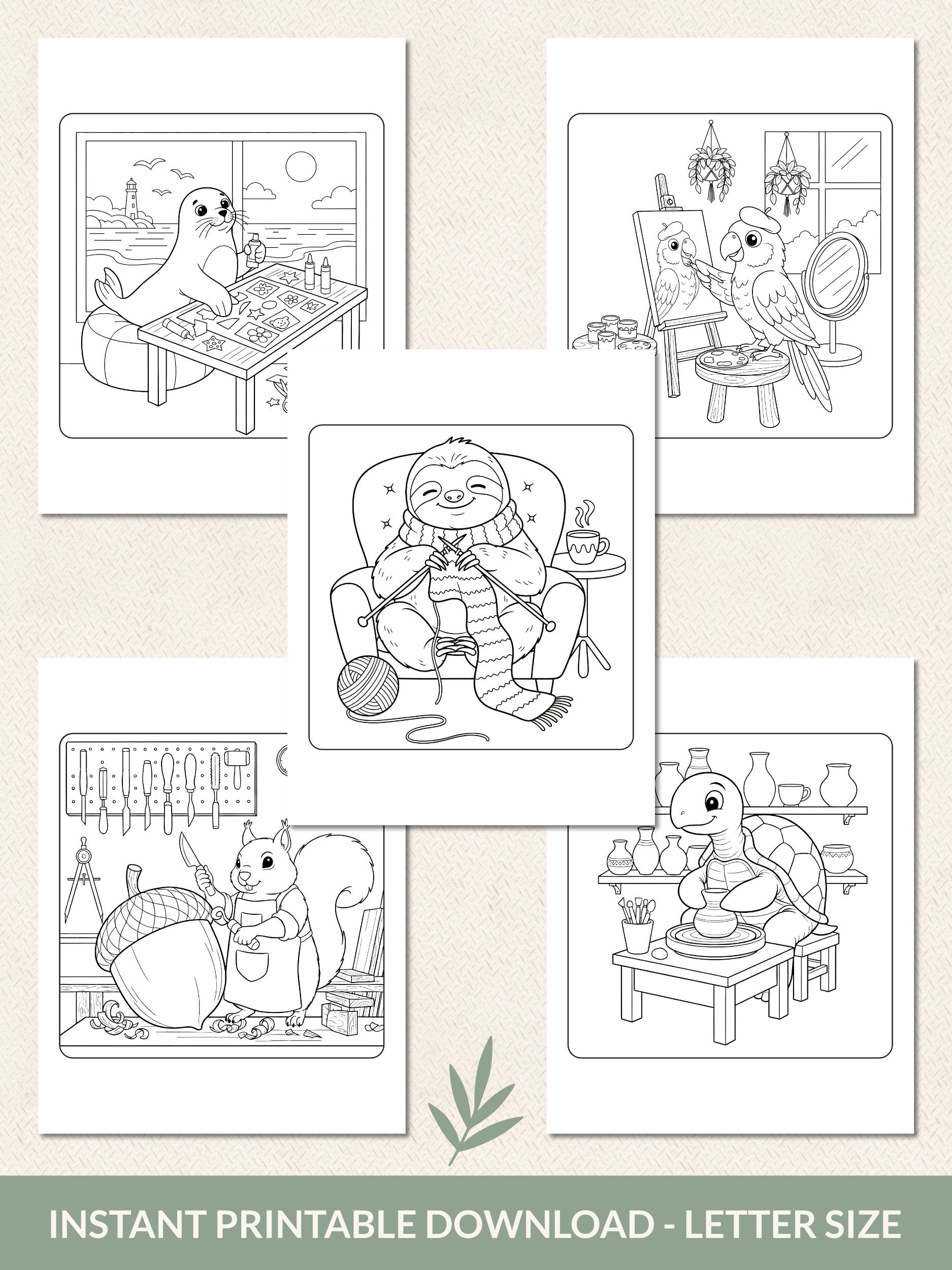 Printable Crafty Animals Coloring Pages – 30 Fun & Easy Art-Themed Designs For All Ages product image (6)