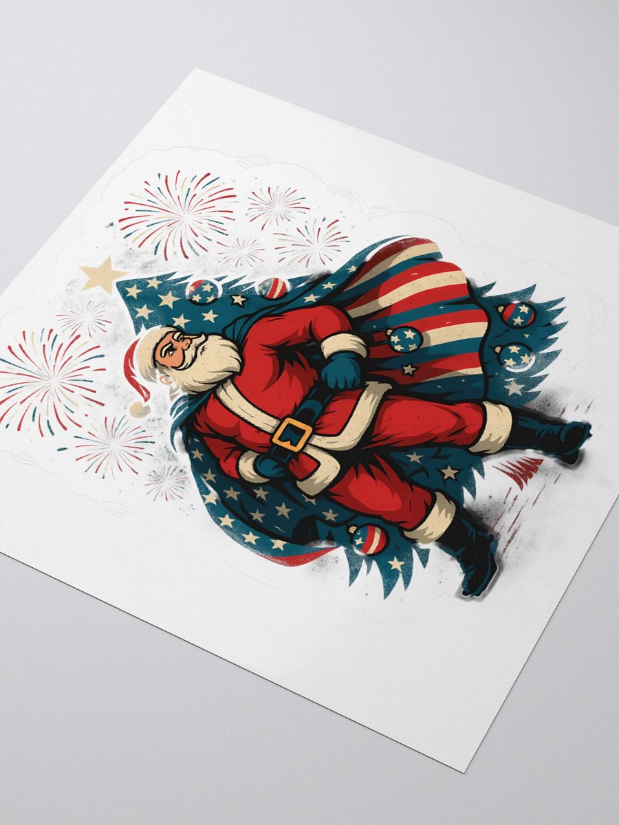 Patriotic Santa Claus American Flag Superhero Christmas Tree Kiss Cut Stickers product image (3)