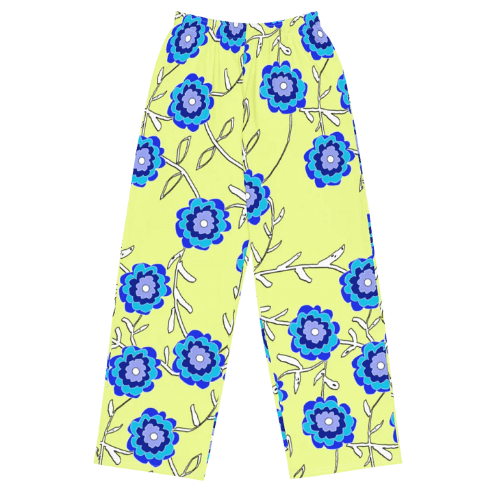 Blue Flowers on Yellow Wideleg Pants product image (2)