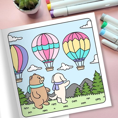 🎈 Up, Up, and Away with Fuzzy Buddies! ☁️🐻🐶

Hot air balloons and cozy adventures! 🎨✨ These fuzzy friends are watching the sk...