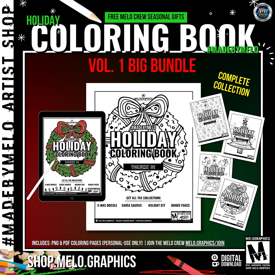 Holiday Coloring Book Vol 1: BIG BUNDLE - Printable PDF | #MadeByMELO product image (1)