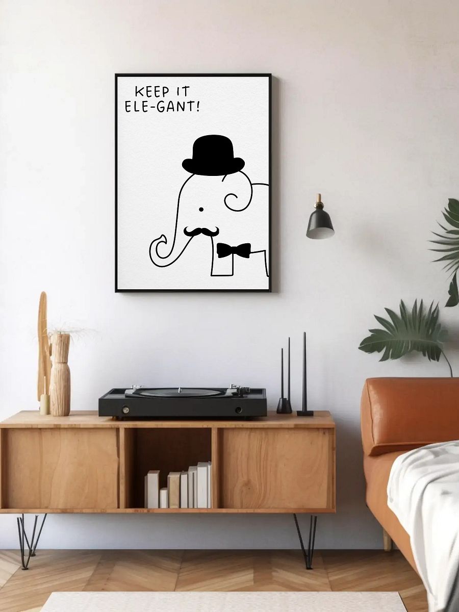 Keep It Ele-Gant Elephant Wall Art - Cute Minimalist Animal Print for Kids Room Decor, Fun Black & White Nursery Poster product image (5)