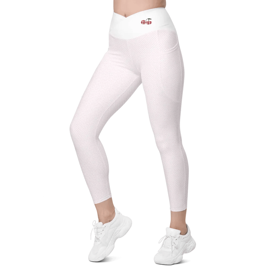 Women's Gingham Cherry High Waisted Leggings, Pink Polka Dots product image (1)