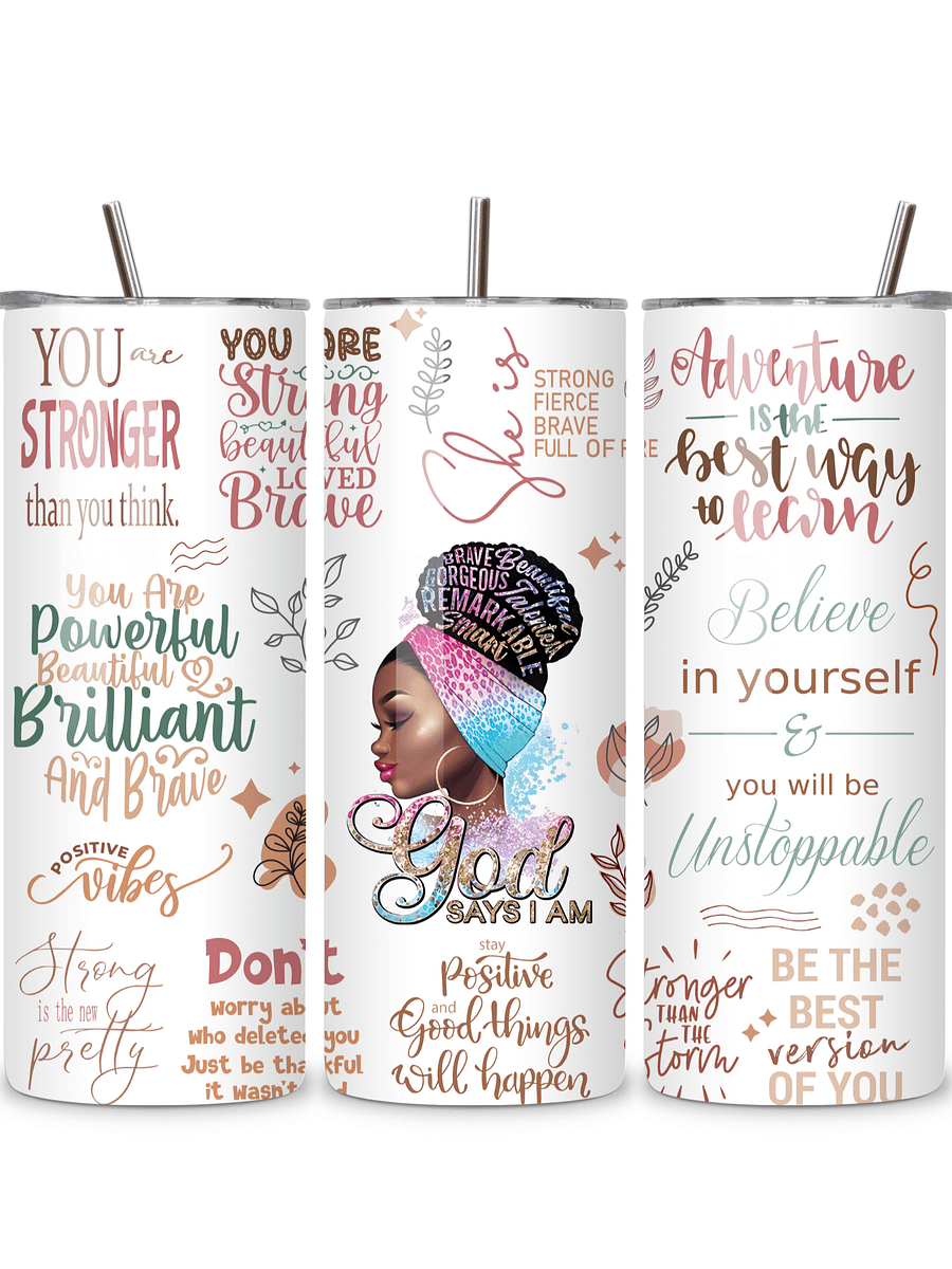 Inspirational 20oz Skinny Tumbler with Metal Straw – Motivational Quotes and Empowering Design, Double-Walled Insulated Stainless Steel Tumbler for Hot & Cold Drinks, Gift for Black Women product image (1)