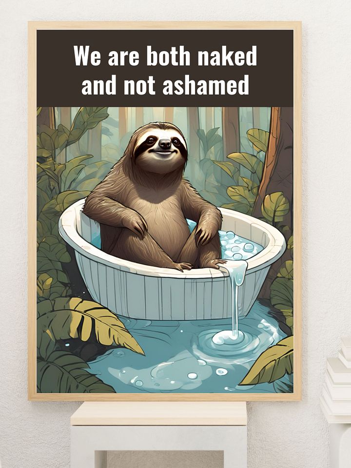 Sloth Enjoying Bubble Bath Bathroom Downloadable Wall Art product image (1)