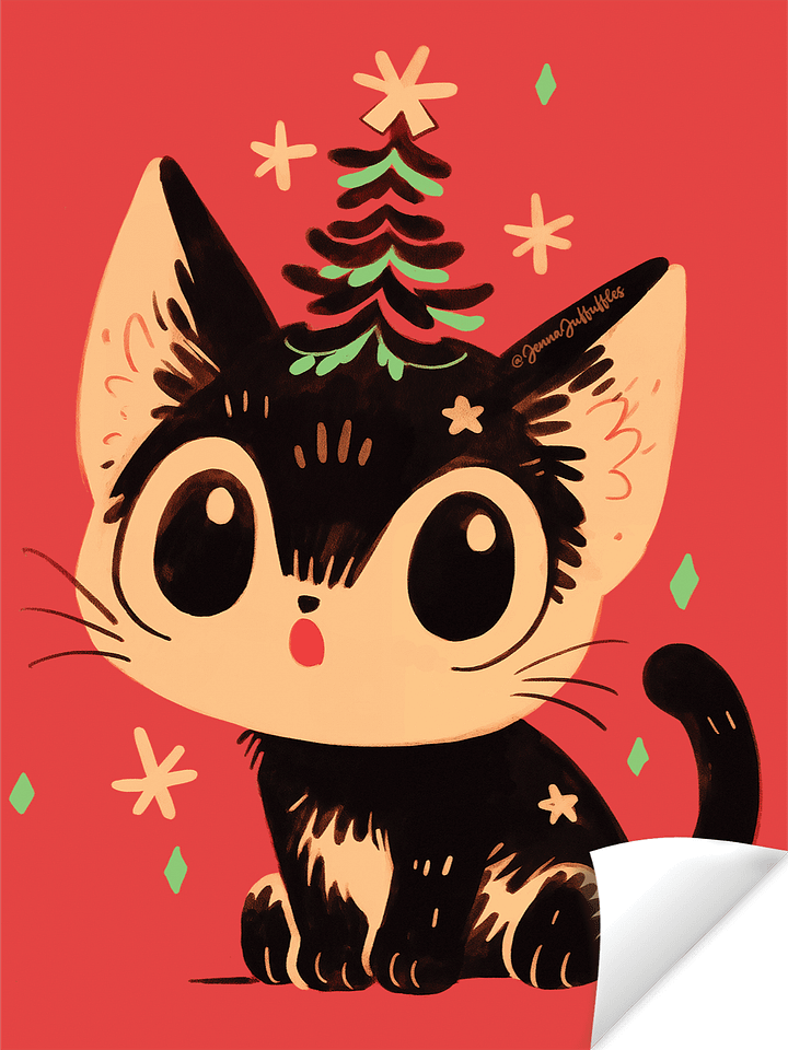 Vintage Christmas Tree Cat | Matte Paper Print product image (1)