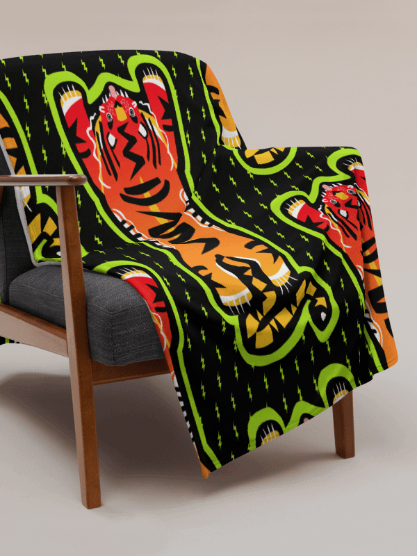 Giant Red Electric Tiger Print Blanket on Black product image (1)