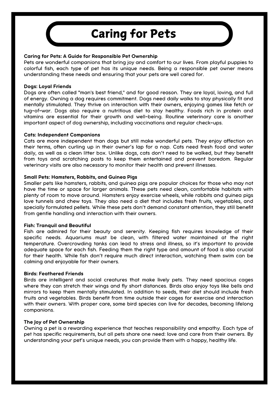 Pets Reading Comprehension (Grade 5) product image (2)