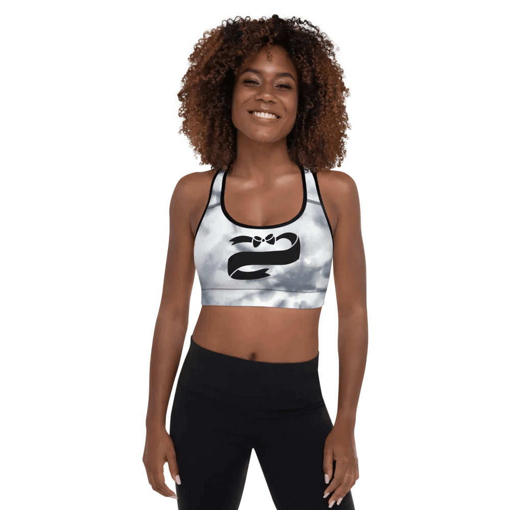 Gray tie dye background colour with Black ribbon design-All-Over Print Padded Sports Bra product image (1)