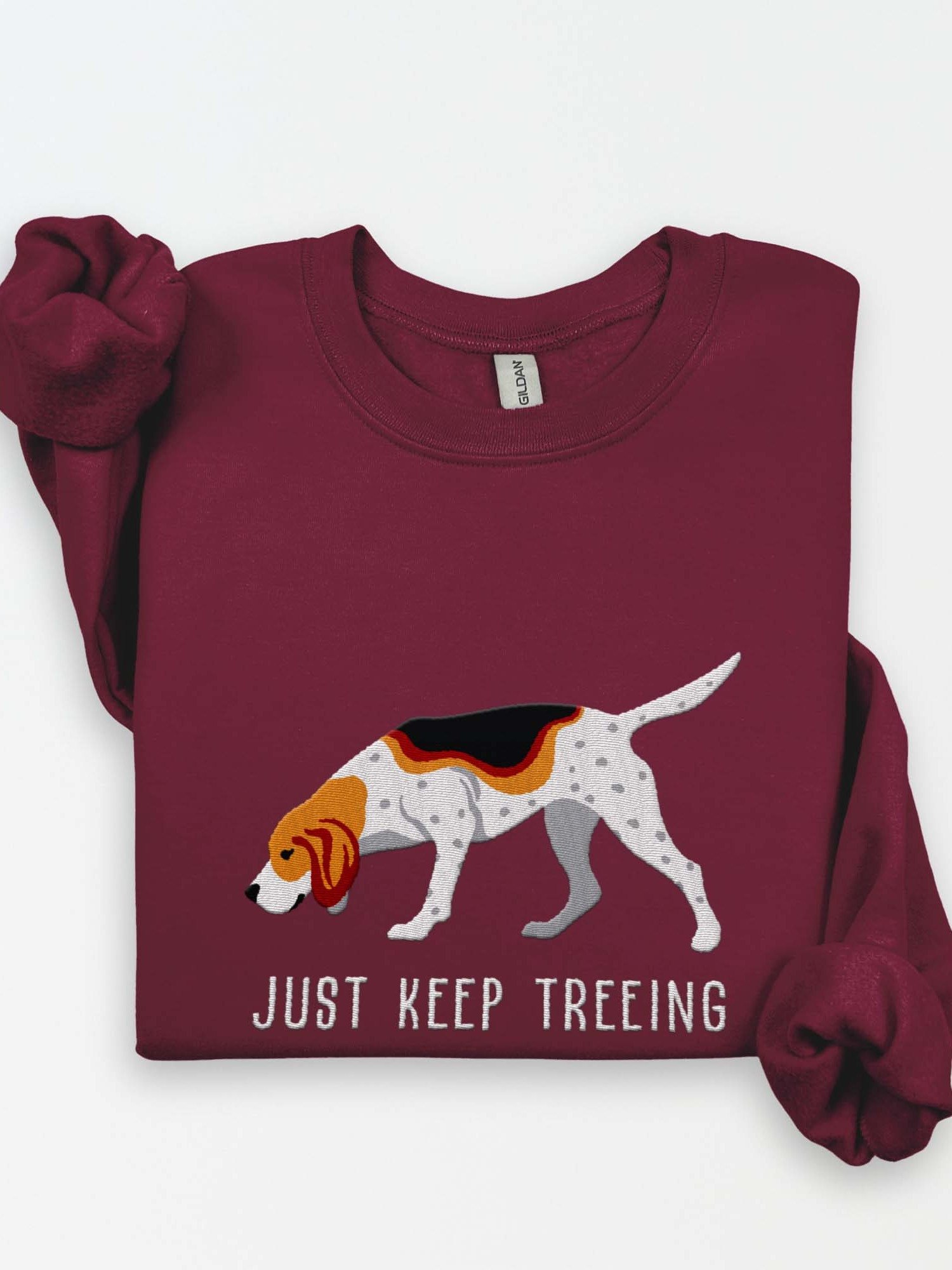 Just Keep Treeing Sweatshirt (Embroidered) of a Treeing Walker Coonhound product image (1)