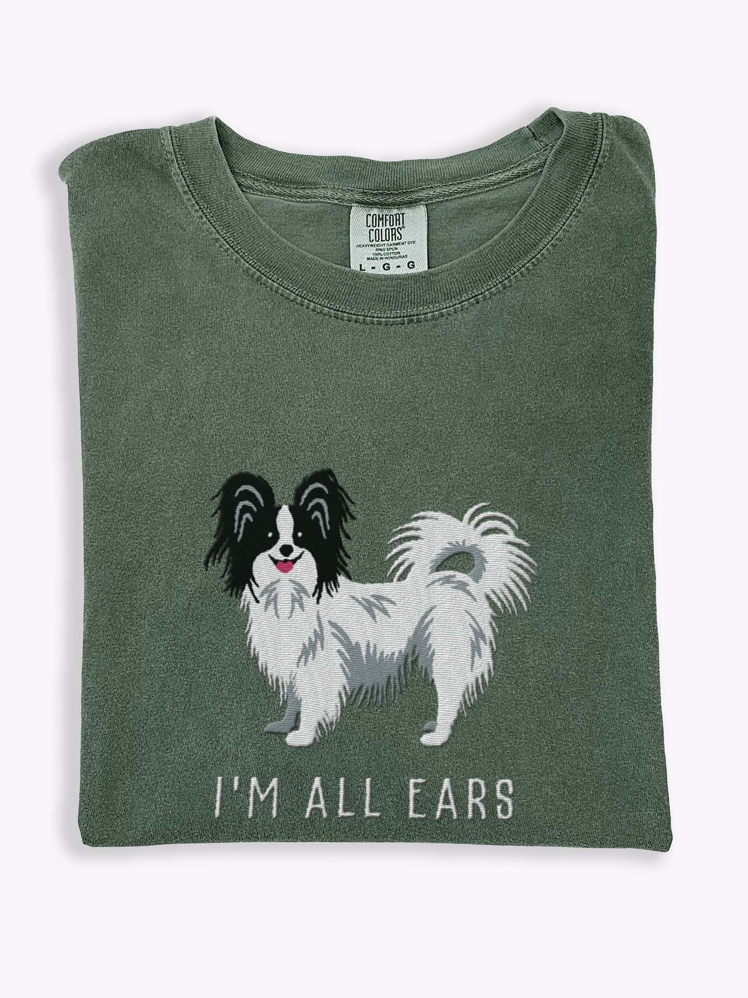 I'm All Ears T-Shirt(Embroidered) of a Papillon(Black & White) product image (1)