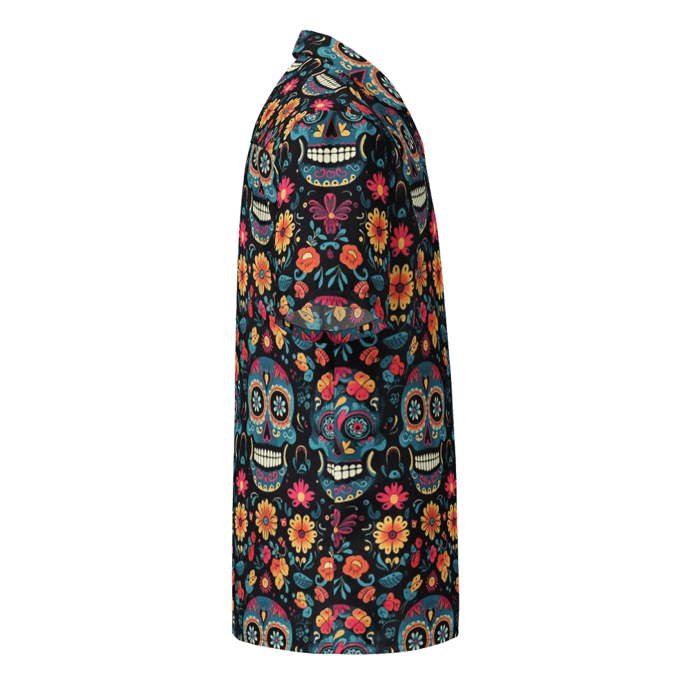 Mexican Art Design-Seamless Calavera and Floral Pattern Hawaiian Shirt product image (4)