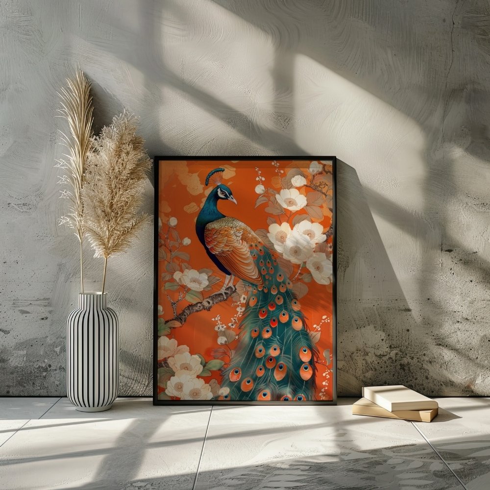 Art Nouveau Peacock on Orange Floral Art Print product image (25)