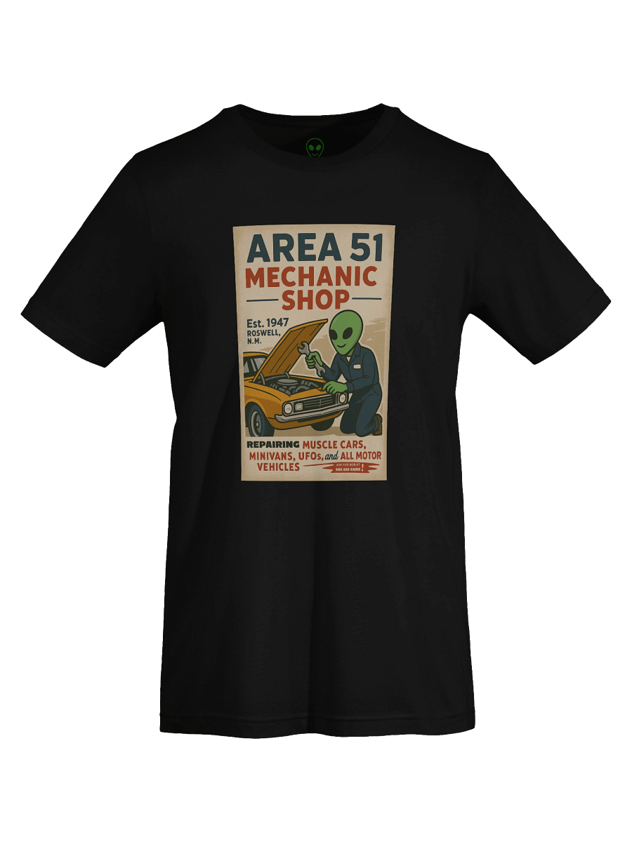 Area 51 Mechanic Shop Roswell Aliens 1950's Retro Poster Unisex T-Shirt product image (76)