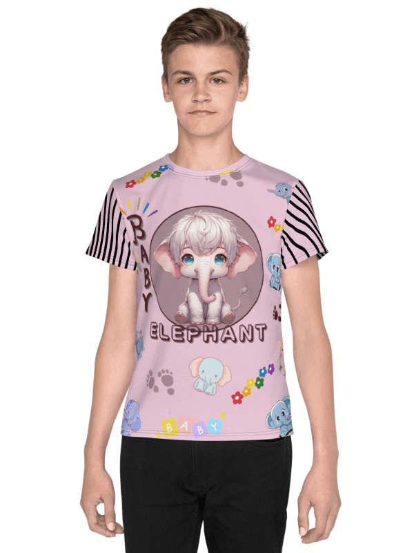 KIDS- GIRL TEE -BABY ELEPHANTS ( PINK) - All-Over Print Youth Crew Neck T-Shirt product image (3)