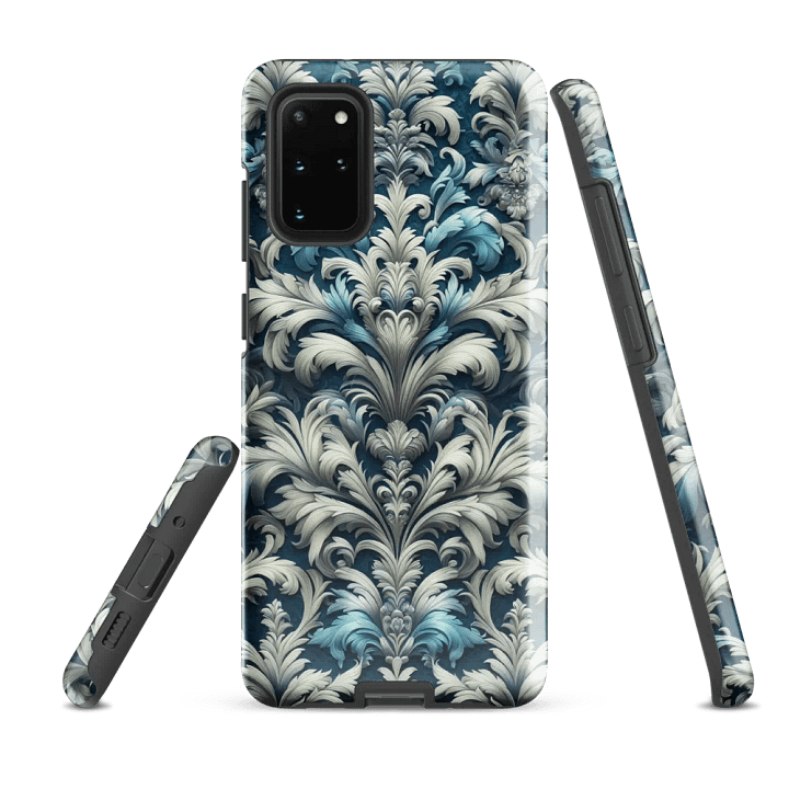 Tough Phone Case for Samsung® - Blue and Silver Rococo Damask Pattern product image (2)