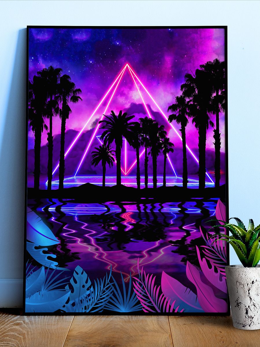Neon palms landscape: Pyramid [synthwave/vaporwave/cyberpunk] — Aesthetic poster, retrowave poster, vaporwave poster, neon art, space poster product image (1)