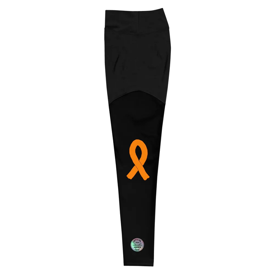 White HApex Gear White Logo Cancer Awareness Orange Ribbon. Black Sports Leggings product image (7)
