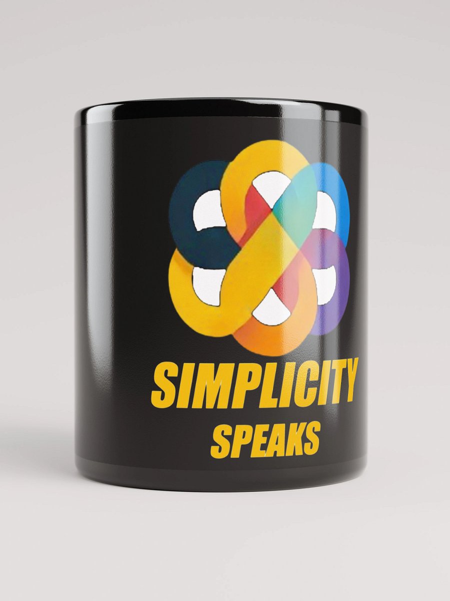 Simplicity Speaks Black Glossy Mug product image (10)
