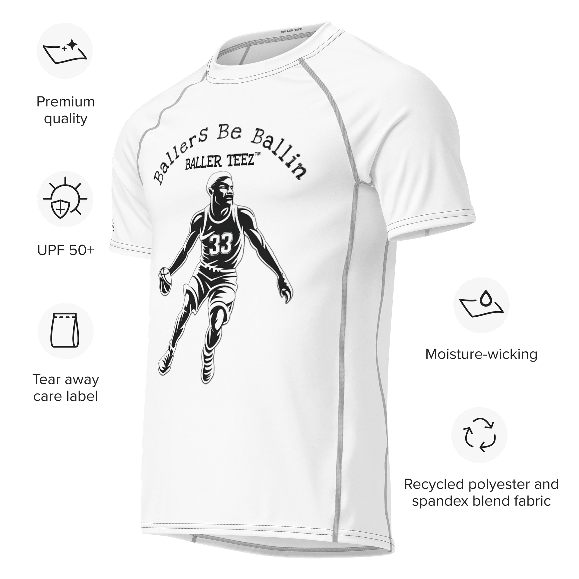 Men's Recycled Short Sleeve Rash Guard White Tee product image (4)