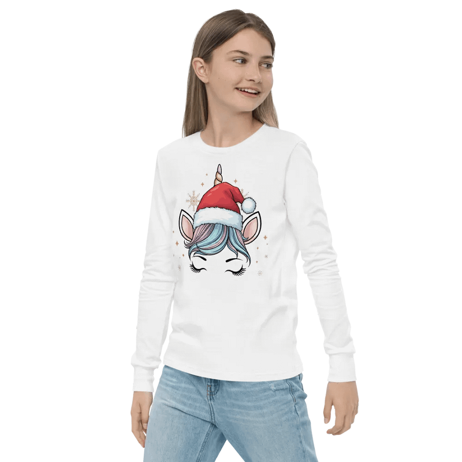 Christmas Unicorn Pink Kid Long Sleeve Tee product image (3)