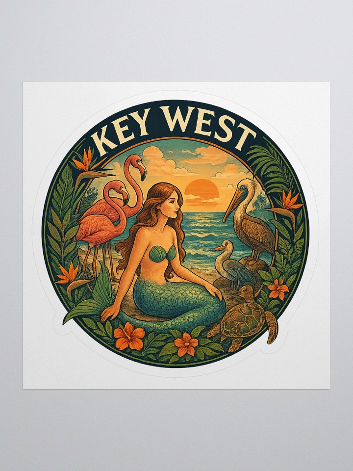 Kiss-Cut Key West Tropical Sticker with Mermaid, Birds, and Turtle product image (1)