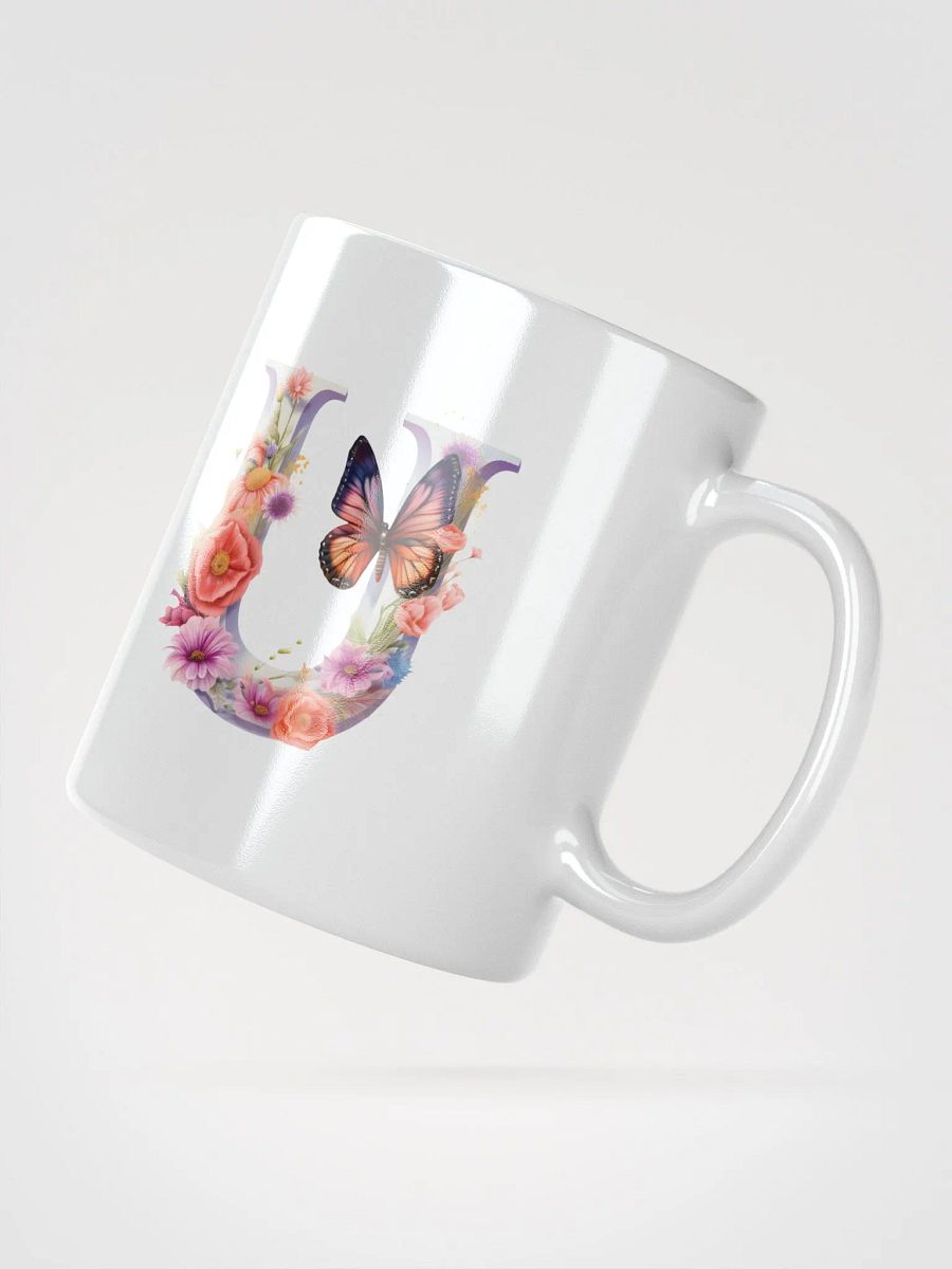 Letter U Monogram Floral Fantasy White Glossy Mug product image (4)