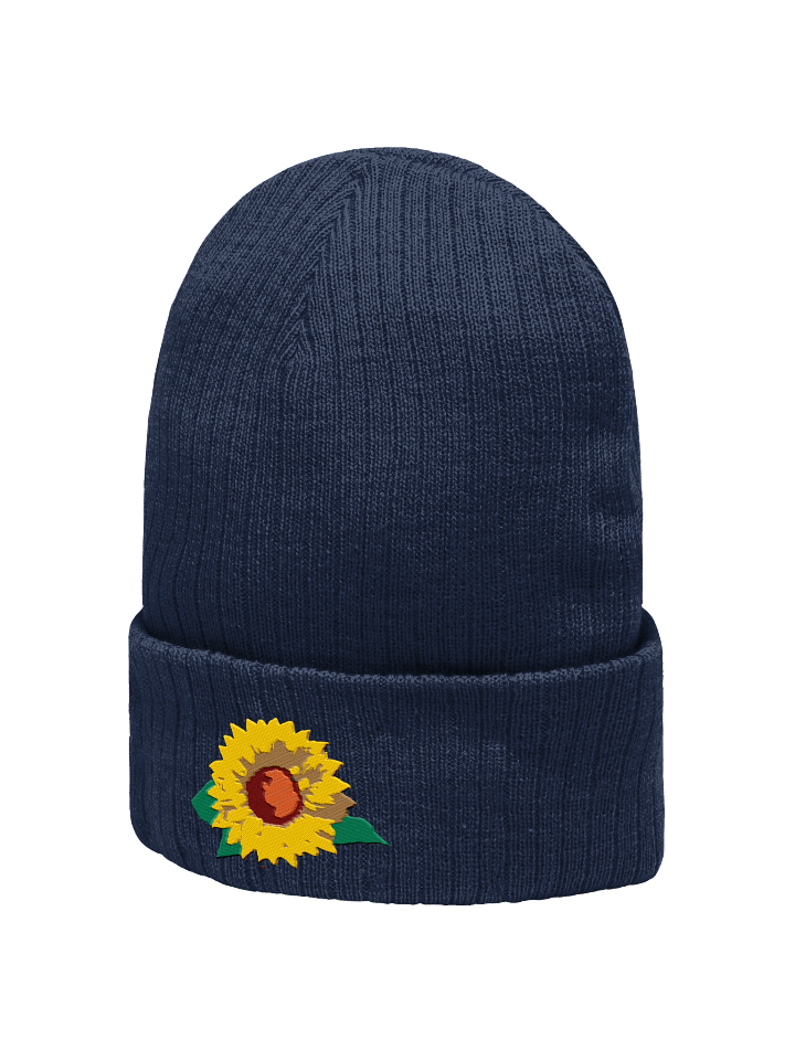Eco-Friendly Sunflower Embroidered Ribbed Knit Beanie product image (7)