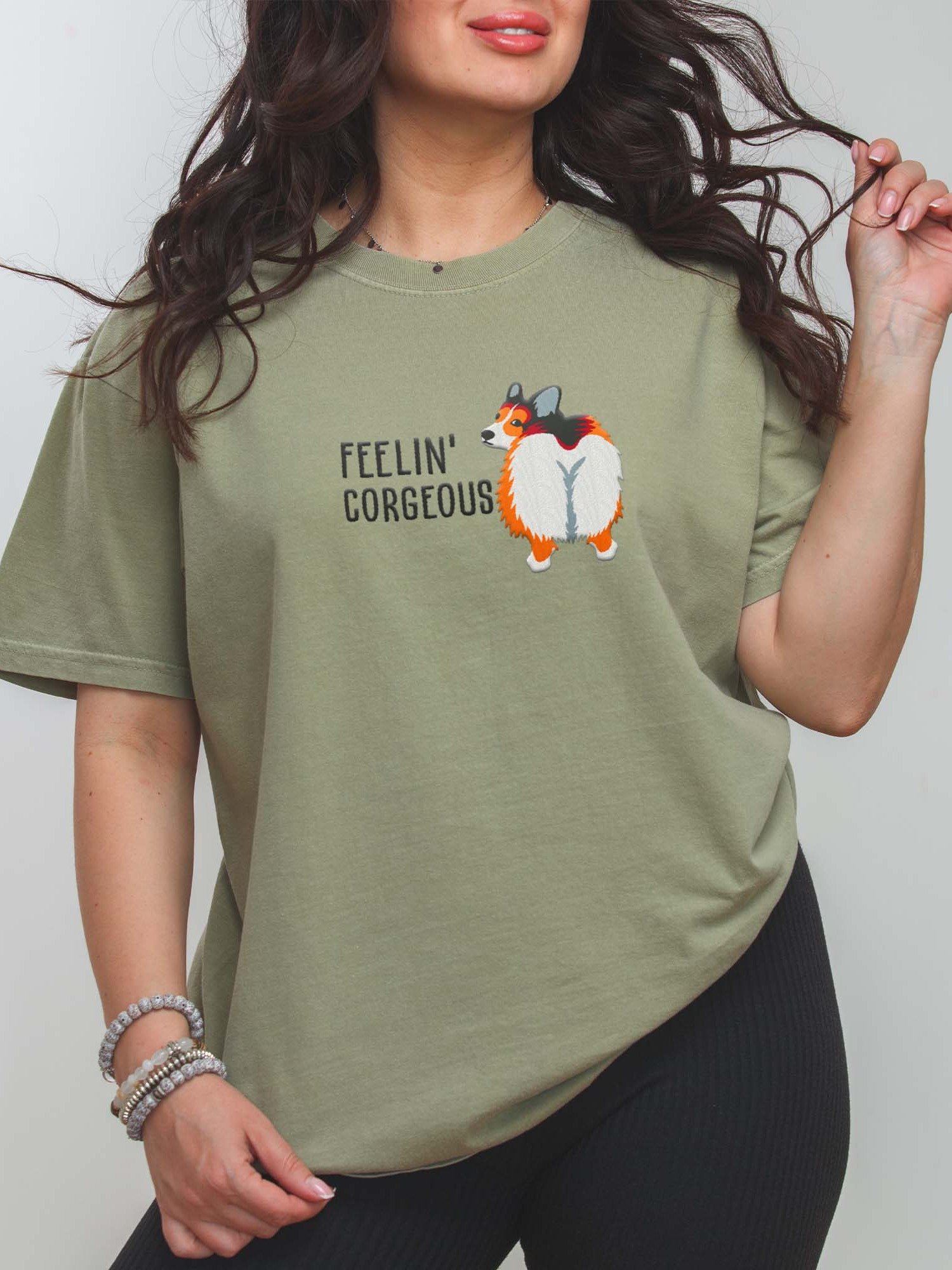 Feelin' Corgeous T-Shirt(Embroidered) of a Pembroke Welsh Corgi(Sable) product image (1)