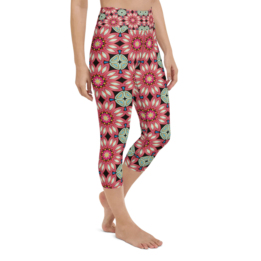 Fractal Batik Maroon Yoga Capri Leggings product image (10)