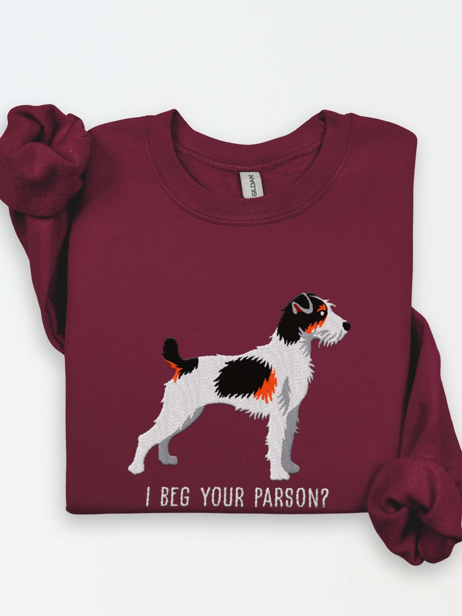 I Beg Your Parson? Sweatshirt (Embroidered) of a Parson Russell Terrier(Tricolor) product image (1)