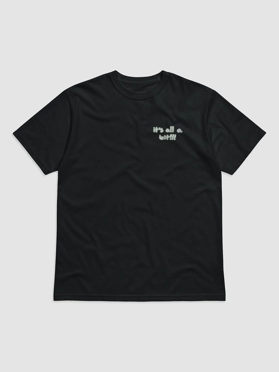 “It’s all a bit!!!” (sm. lined design, #CCE1C4) unisex eco tee product image (2)