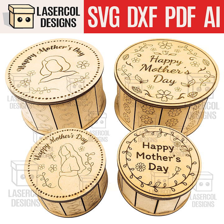 Mother's Day Gift Boxes (4 Styles, 2 Sizes) - Laser Cut Files product image (1)
