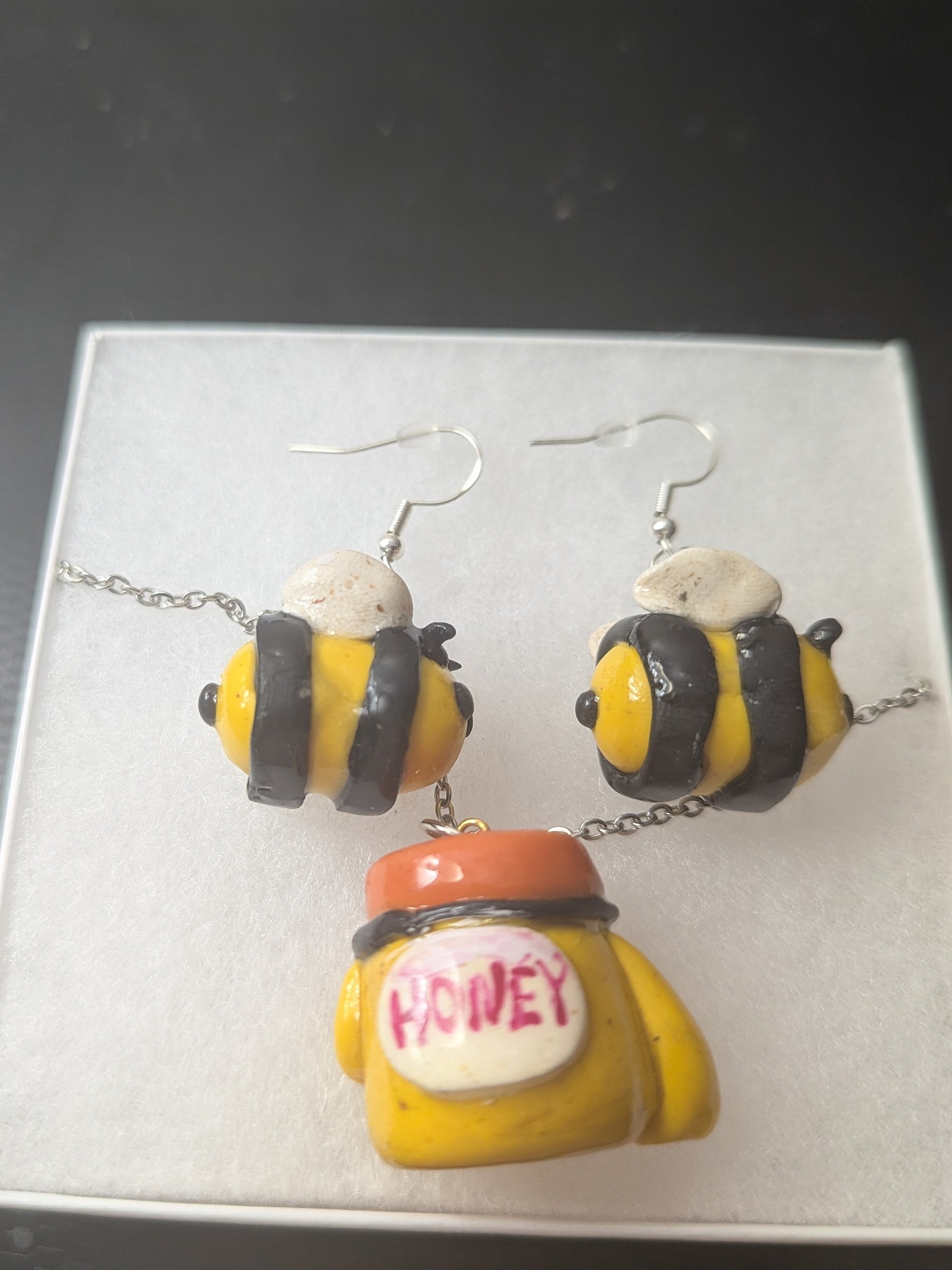 Handmade Bumblebee Earrings & Honeypot Necklace Set product image (1)
