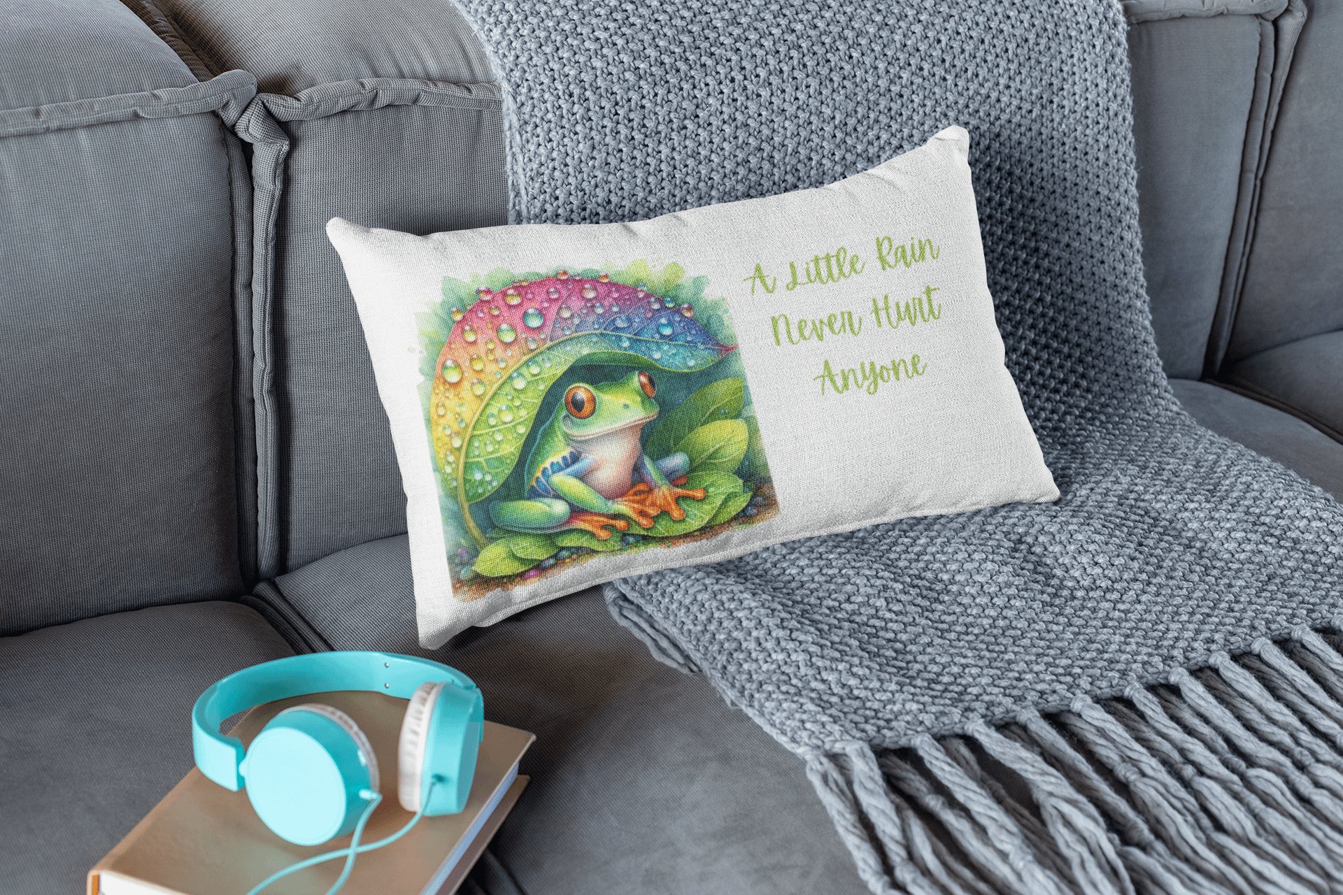 Rainy Day Frog Pillow Double Sided In White product image (6)