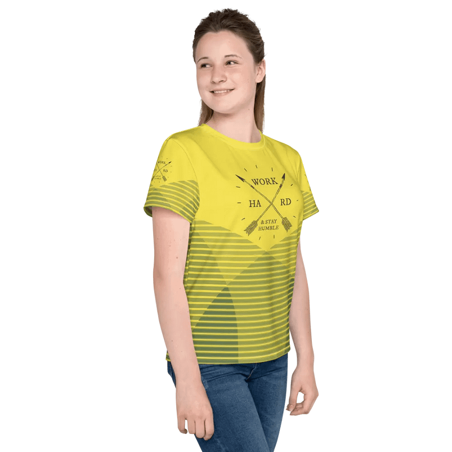 'Work Hard & Stay Humble' Work Ethic Yellow Youth T-Shirt product image (6)
