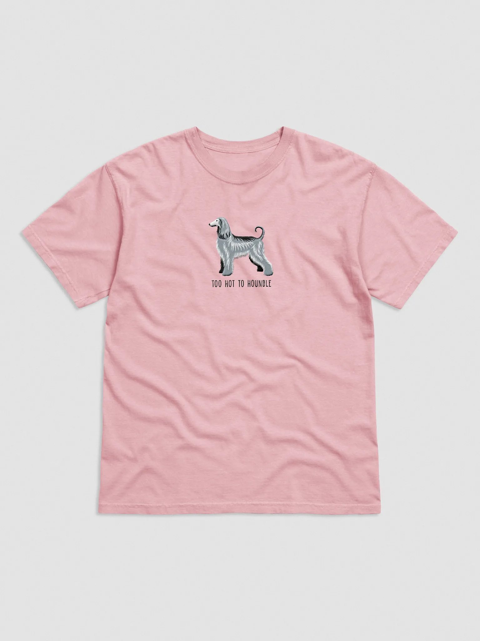 Too Hot To Houndle T-Shirt(Embroidered) of an Afghan Hound(Gray/Blue) product image (4)