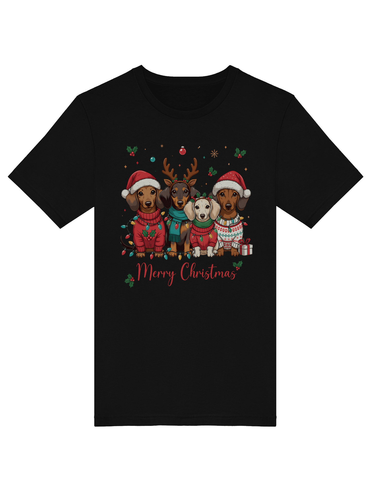 Merry Christmas Dachshund Lights T-Shirt – Cute Holiday Doxie Illustration product image (6)