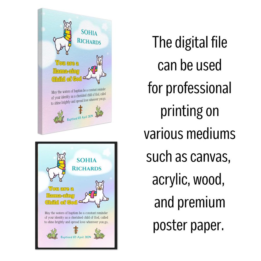 Cute Alpacas Rainbow Background Baptism Canva Template product image (6)