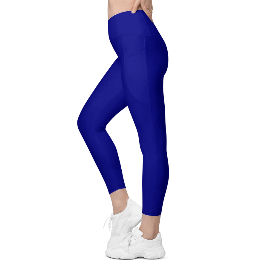 Plain Color Navy Blue Crossover Leggings with Pockets product image (7)