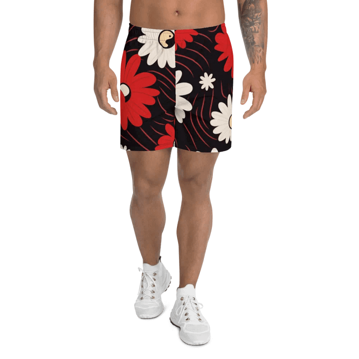 Athletic Shorts 🔴 Functional Fashion at Its Best ⚫️ Red and White Flowers ⚪️ Yin and Yang product image (1)