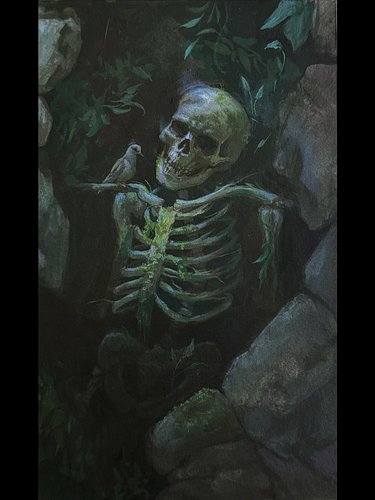 sleepy bones 
acrylic gouache on illustration board 

Happy October! 💀🍃🍂

#skull #skeleton #bones #skullart #spookyart #spook...