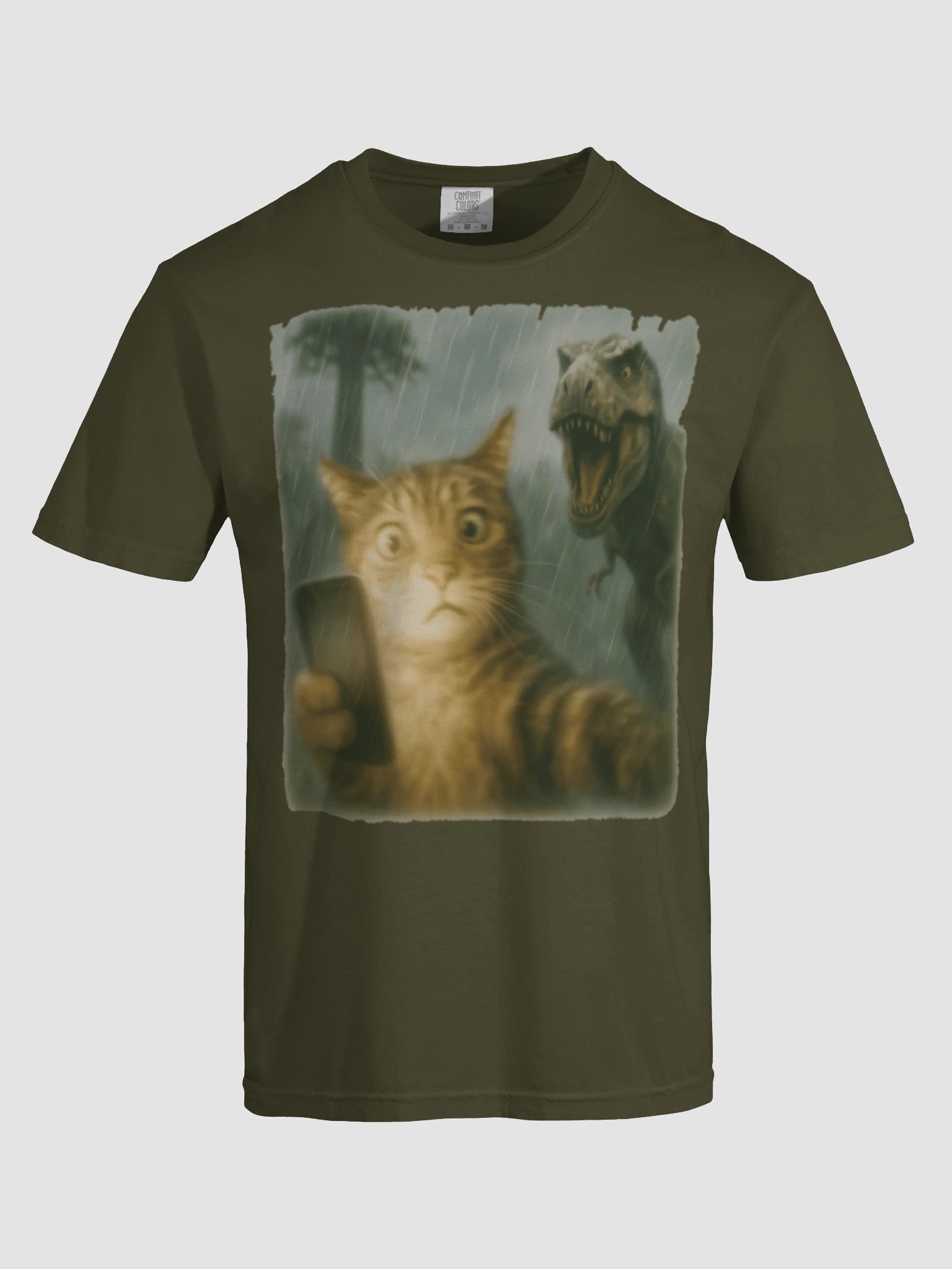 Confused Cat Selfie Dinosaur T-Shirt - Funny Dino & Kitten Tee product image (19)