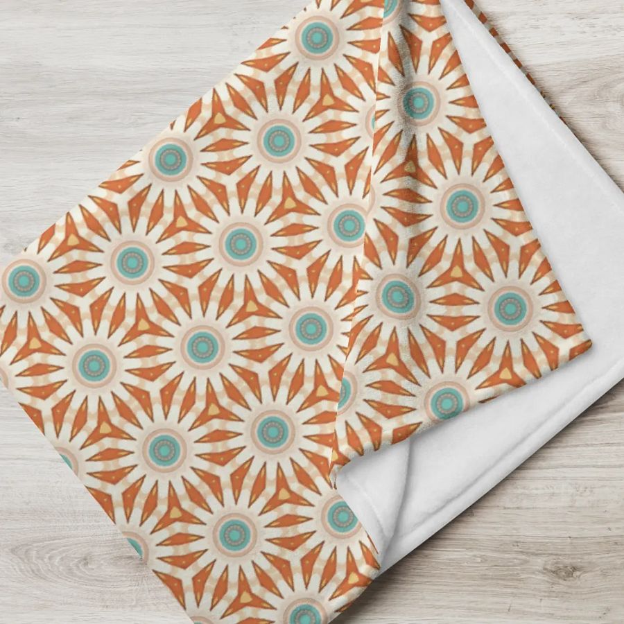 Orange Turquoise & Cream Floral Throw Blanket product image (6)