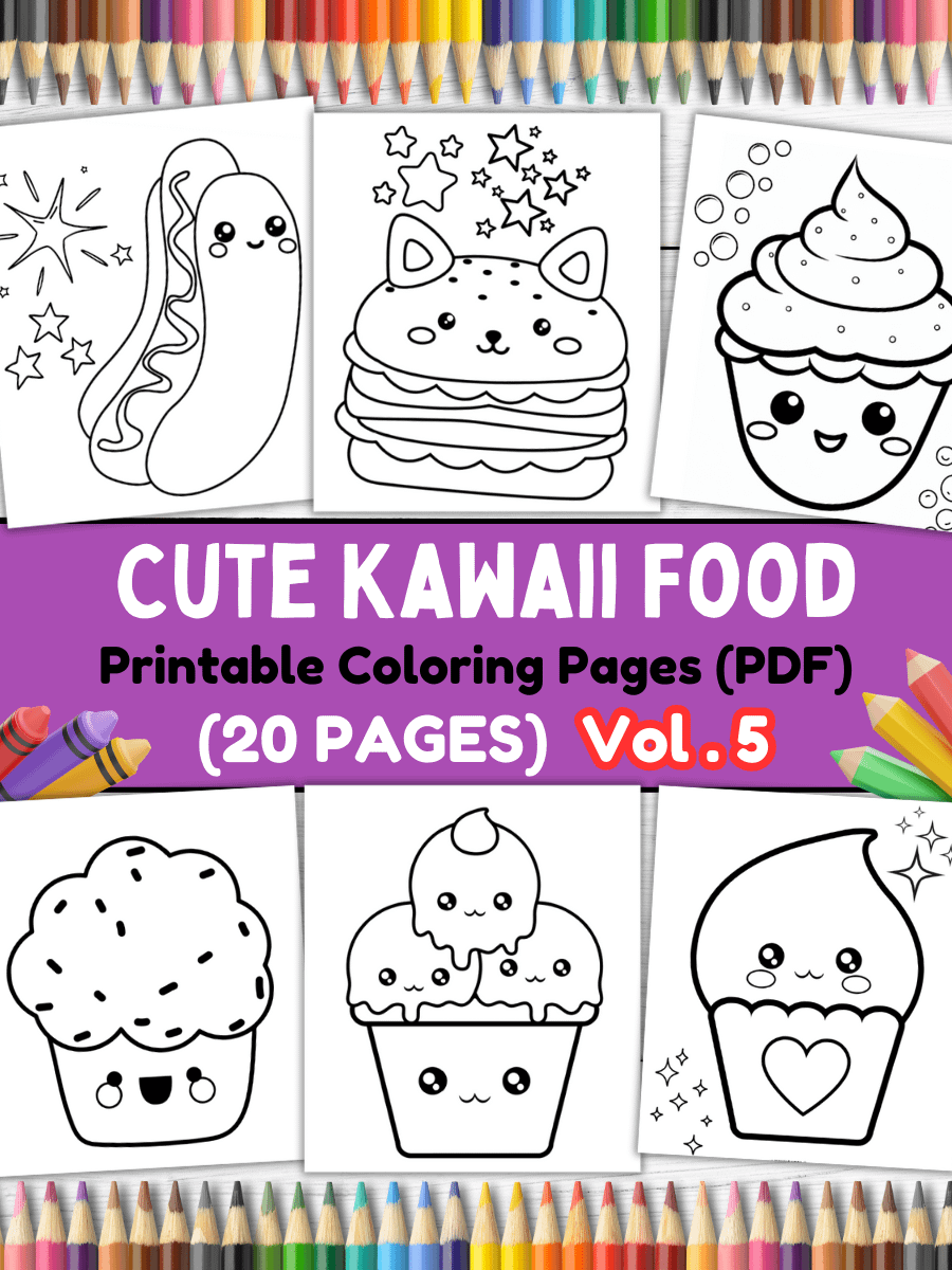 20 Cute Kawaii Food Coloring Pages#5 (PDF Coloring Pages) product image (1)